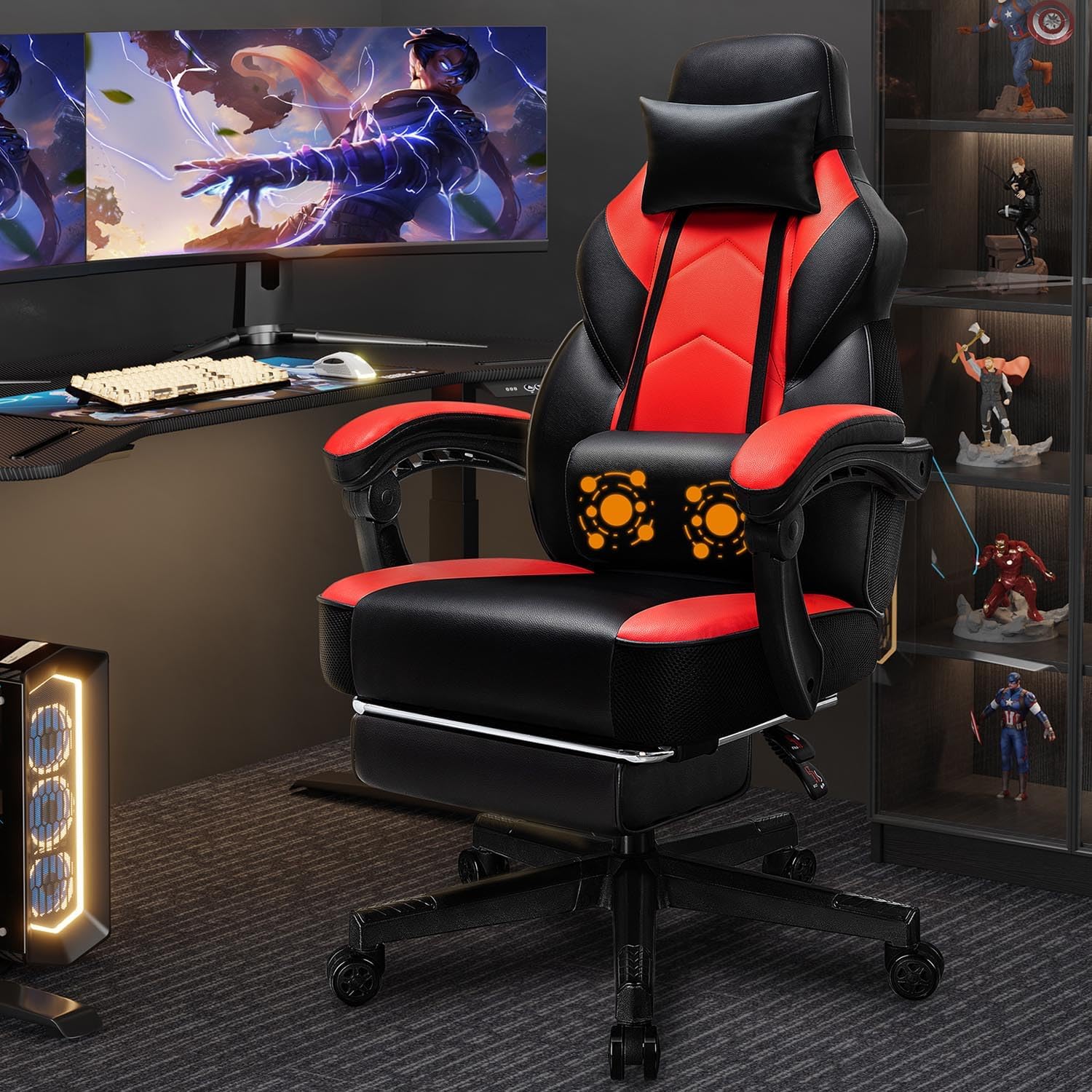 Ergonomic Office Chair - 발 받침대, 마사지 요추 지지대, 홈