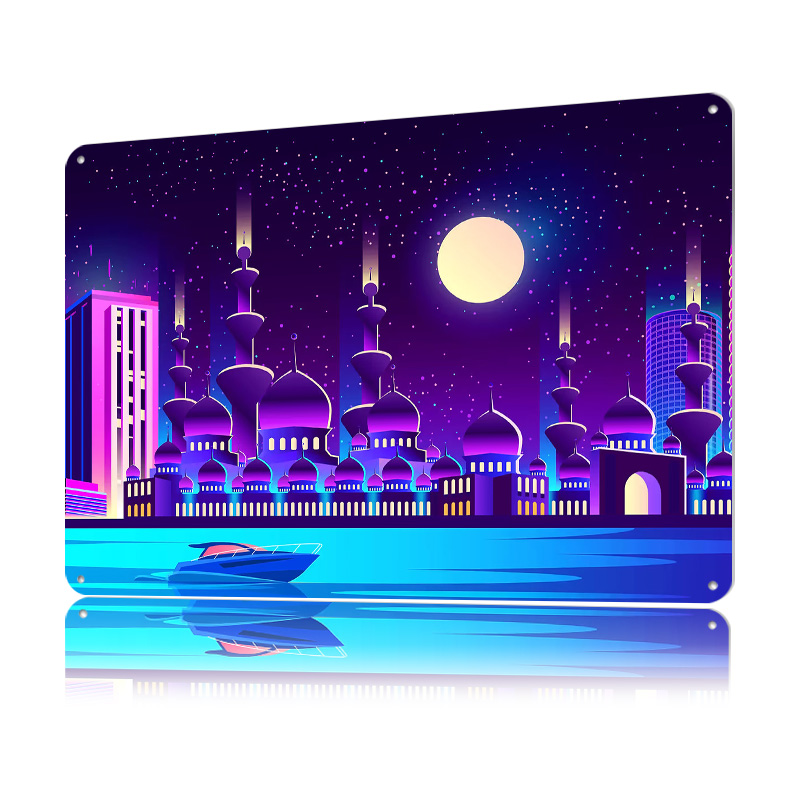 신스웨이브 네온 시티 두바이 메탈 포스터 맞춤형 벽 장 - Home Office Dubai 리뷰 및 가격