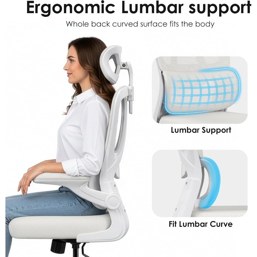 인체공학적 디자인의 사무용 의자로, 헤드레스트가 있어  - Ergonomic Office Chair 리뷰 및 가격