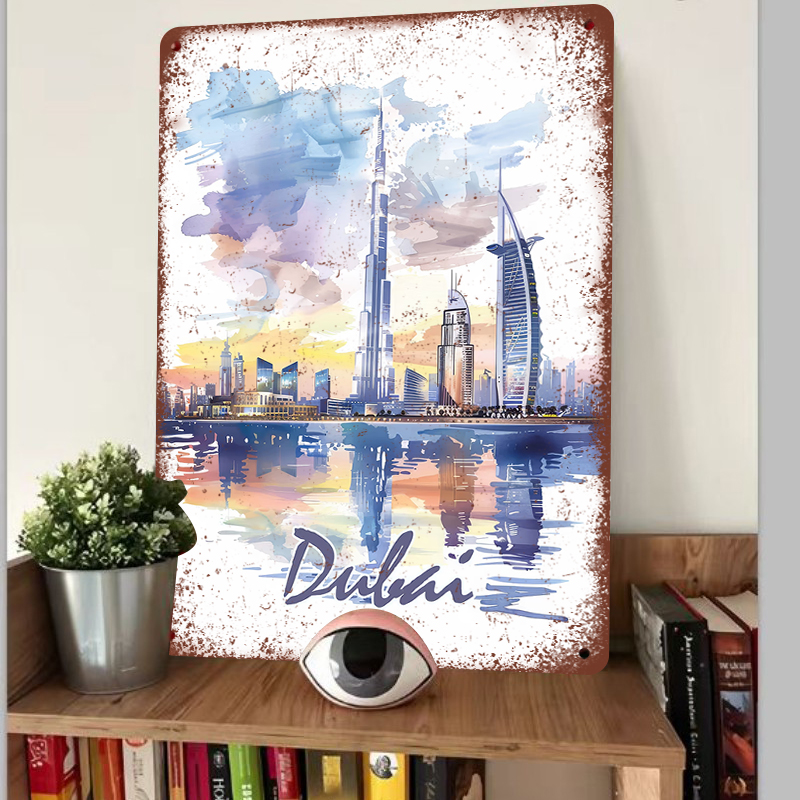 두바이 스카이라인 수채화 금속 벽 예술 UAE 랜드마크 - Home Office Dubai 리뷰 및 가격