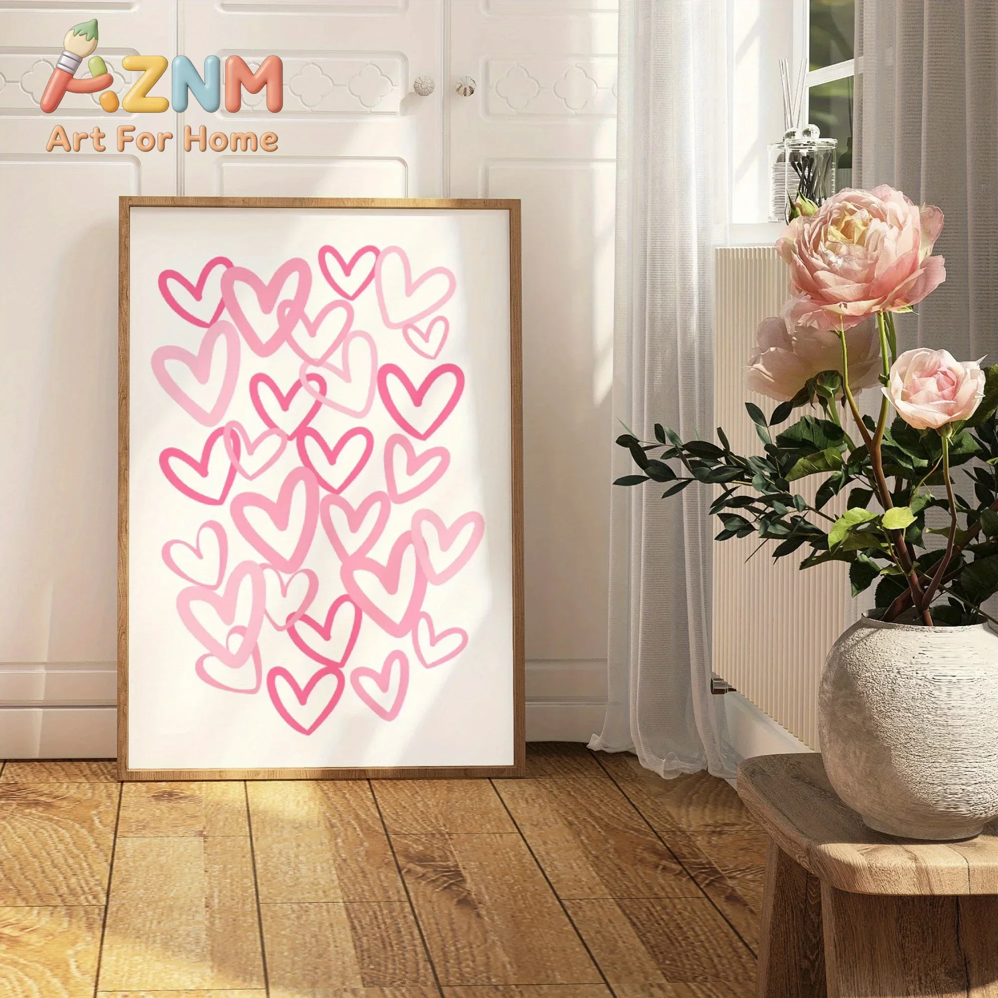 세련된 핑크색 하트 무늬 캔버스 액자, 거실, 침실,  - Home Office Room Inspiration 리뷰 및 가격